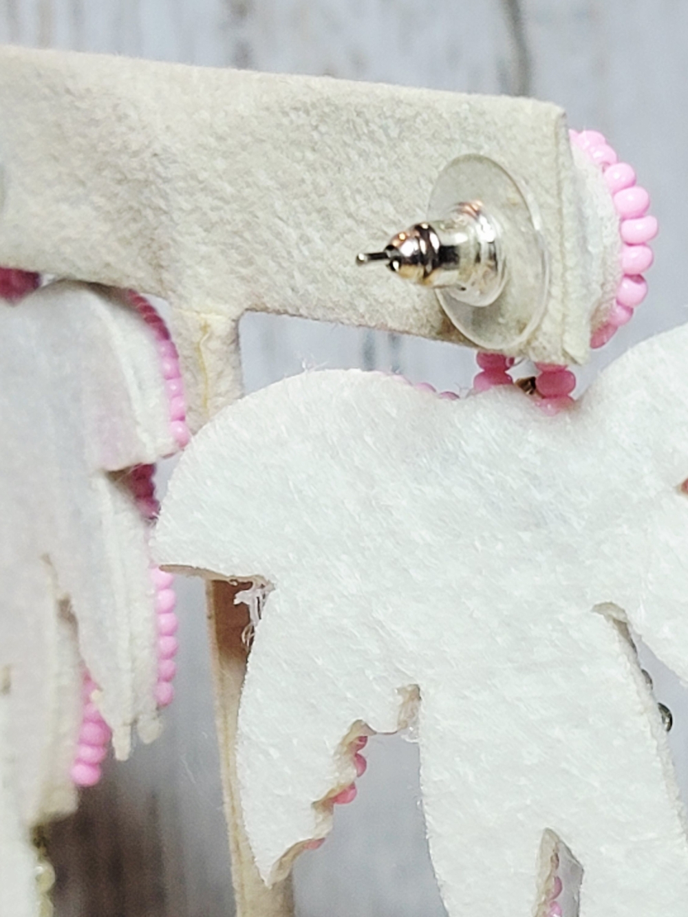 Beaded Pink Palm Tree Drop Earrings with Gold Accents - Picture 3 of 3